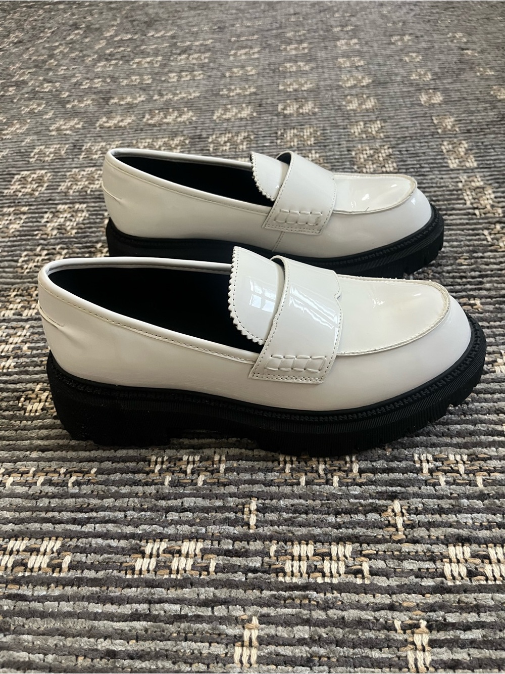Skechers White Patent Leather Chunky Sole Loafers